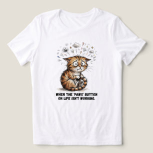 Camiseta Triblenda Gato Atigrado Ansioso Cuando el Botón de las Patas