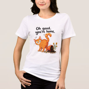Camiseta Triblenda Gato atigrado naranja Desastre de maceta de flores