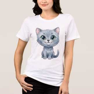 Camiseta Triblenda Gato Azul Ruso Acuarela