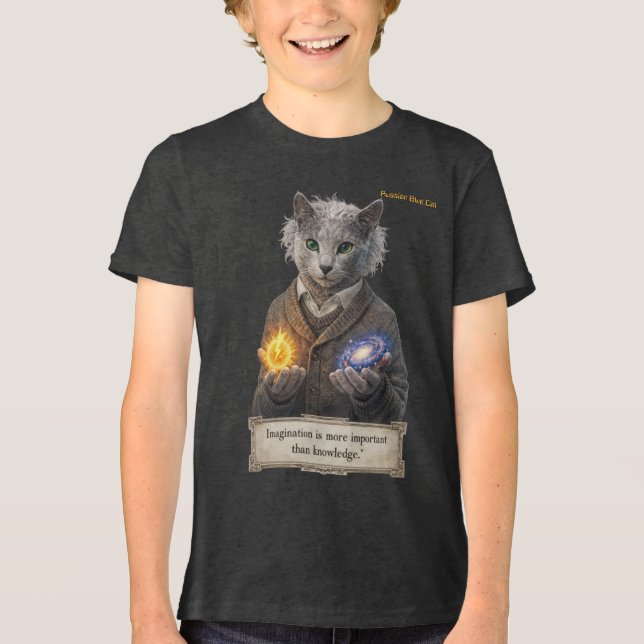 Camiseta Triblenda Gato Azul Ruso Einstein - Imaginación (Anverso)