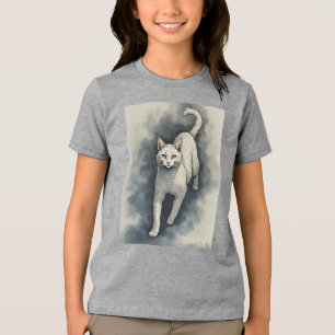 Camiseta Triblenda Gato blanco en un estilo de dibujo en tinta china