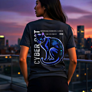 Camiseta Triblenda Gato ciberpunk Diseño genial de neón azul para ama