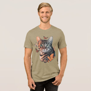 Camiseta Triblenda Gato con mariposas monarcas