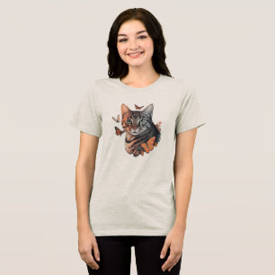 Camiseta Triblenda Gato con mariposas monarcas