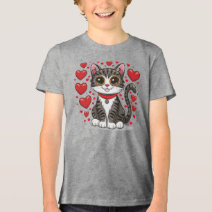 Camiseta Triblenda Gato con Símbolos de Amor Clipart-85245