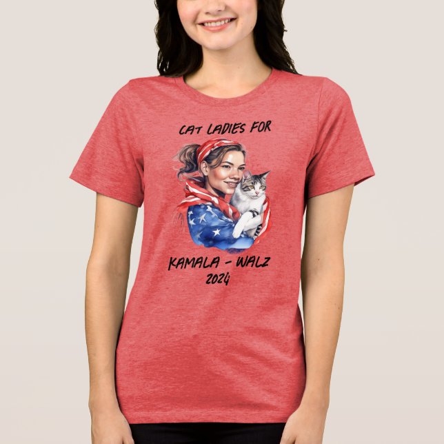 Camiseta Triblenda Gato Damas de Harris y Walz Humor Político (Anverso)