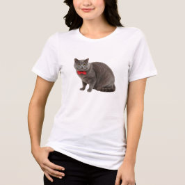 Camiseta Triblenda Gato de Alta Calidad, Mujer 