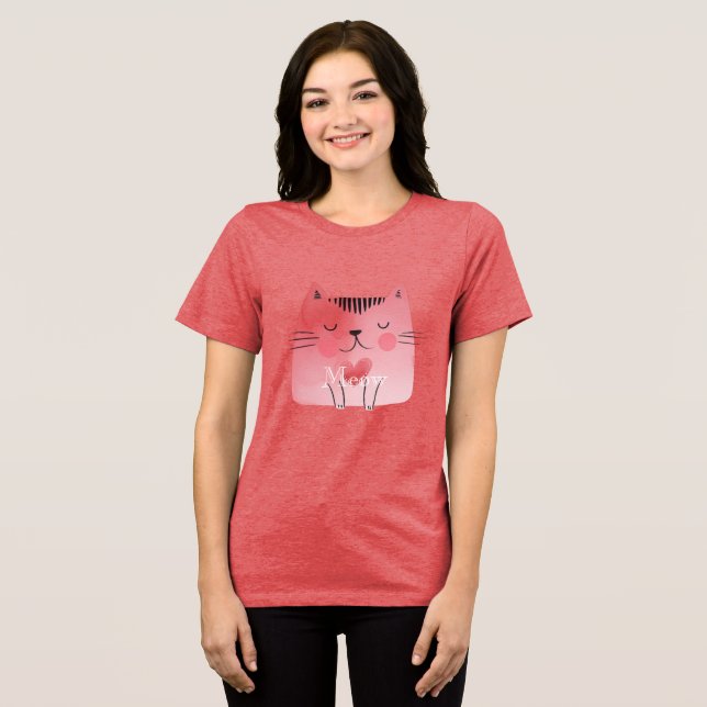 Camiseta Triblenda Gato de corazón rosado lindo (Anverso Completo )