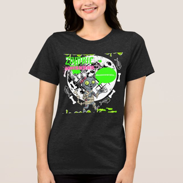 Camiseta Triblenda Gato de Halloween "Zombie Whiskers 2" Graciosos Ga (Anverso)