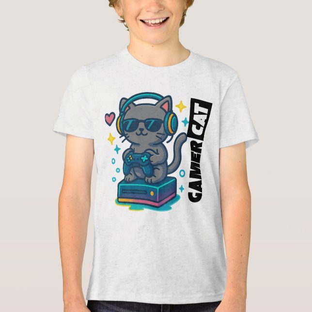 Camiseta Triblenda Gato de jugador - Gato Guay con auriculares y cont (Anverso)