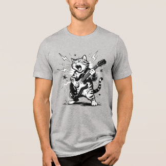 Camiseta Triblenda Gato de metal desmenuzando guitarra eléctrica