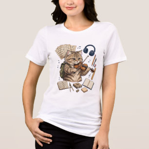 Camiseta Triblenda Gato de Música Violín - Música de Regreso a la Esc