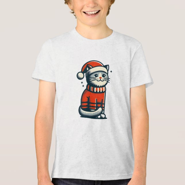 Camiseta Triblenda Gato de Navidades de corte (Anverso)