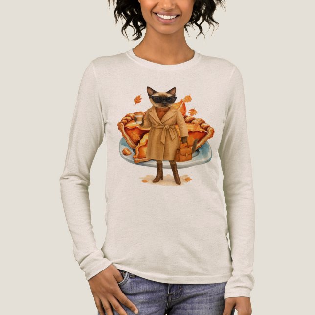 Camiseta Triblenda Gato de otoño con TURQUÍA para Acción de Gracias (Anverso)