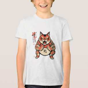 Camiseta Triblenda Gato de Sumorai en una posición de lucha graciosa 