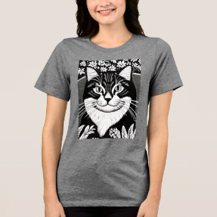 Camiseta Triblenda Gato de Tabby rodeado de flores