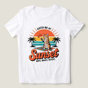 Camiseta Triblenda Gato de Verano en Puesta de Sol - Gatito Tabby Ret