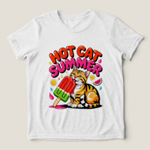 Camiseta Triblenda Gato de Verano: Gato Caliente Verano Divertido Ret
