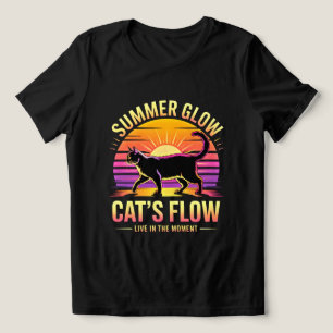 Camiseta Triblenda Gato de Verano para Mujeres - Lindo Resplandor Viv