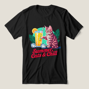 Camiseta Triblenda Gato de Verano Retro Chill - Felino Tropical Rosa