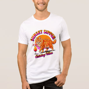 Camiseta Triblenda Gato de Verano Sipper de Atardecer - Divertida Pla