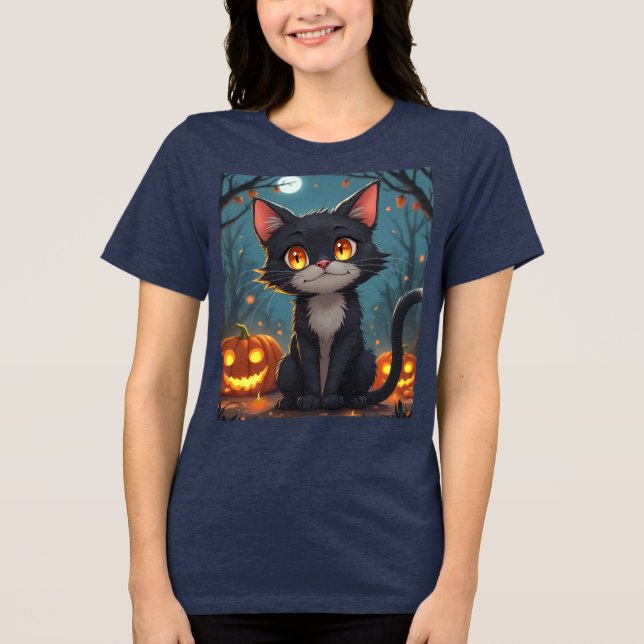 Camiseta Triblenda Gato del Diablo de Halloween: Camiseta maliciosa y (Anverso)