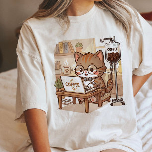 Camiseta Triblenda Gato Divertido De Café Con Portátil Y Goteo Intrav