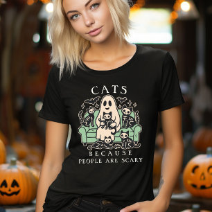 Camiseta Triblenda Gato Divertido y Fantasma Halloween 