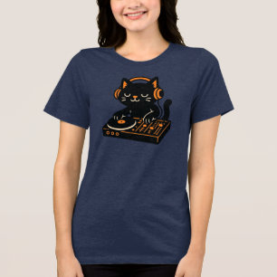 Camiseta Triblenda Gato DJ Adorable con Auriculares