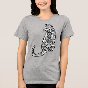 Camiseta Triblenda Gato en un patrón Art Nouveau blanco y negro