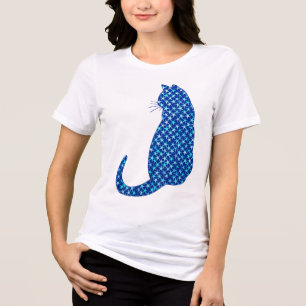 Camiseta Triblenda Gato en un patrón de estrellas en azul profundo