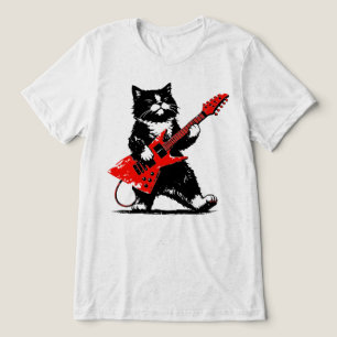 Camiseta Triblenda Gato Esmoquinado Genial Tocando Guitarra Eléctrica