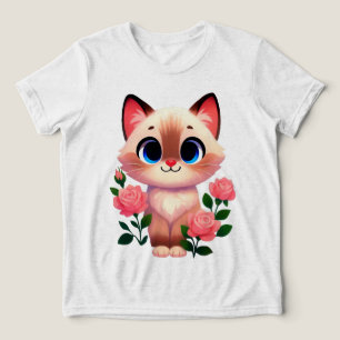 Camiseta Triblenda Gato gatito adorable de dibujos animados Flor rosa