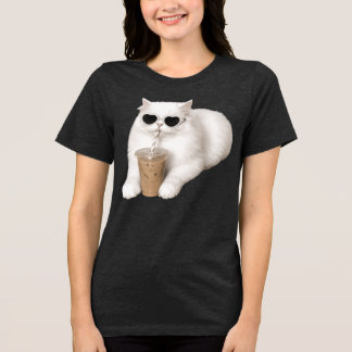 Camiseta Triblenda Gato genial con gafas de sol de corazón bebiendo c