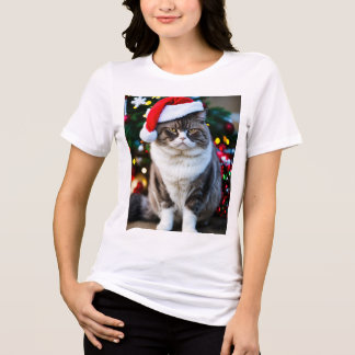Camiseta Triblenda Gato gruñón en un Gorra Navidad: Diversión festiva