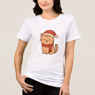 Camiseta Triblenda Gato Kawaii de Navidad con Bufanda