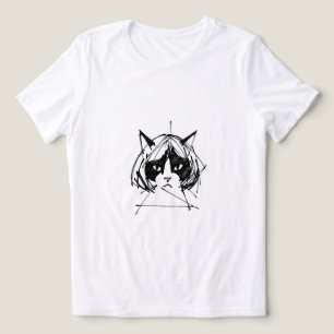 Camiseta Triblenda Gato Lindo con Peluca (Estilo 3) Arte Fino