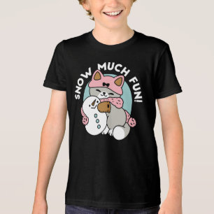 Camiseta Triblenda Gato lindo en arte de nieve con muñeco de nieve