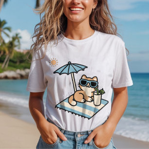 Camiseta Triblenda Gato lindo relajado bajo paraguas de playa, verano