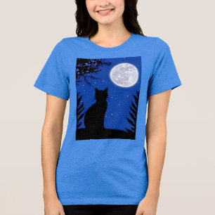 Camiseta Triblenda Gato mirando a la luna llena