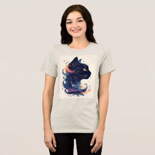 Camiseta Triblenda Gato Místico en Remolinos Artísticos Vibrantes y B