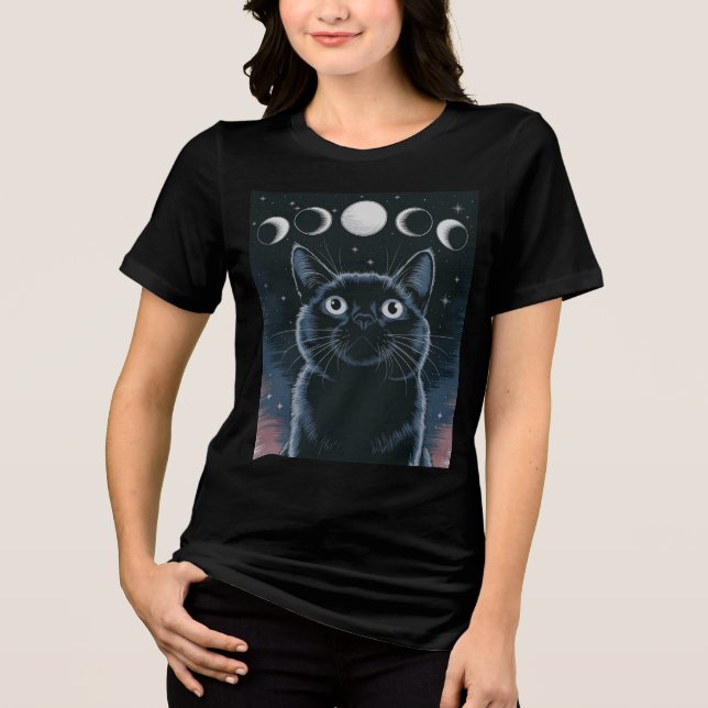 Camiseta Triblenda Gato negro de gótico, regalo de Gótico, gato negro (Anverso)