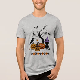 Camiseta Triblenda Gato negro de Halloween con calabazas lindas
