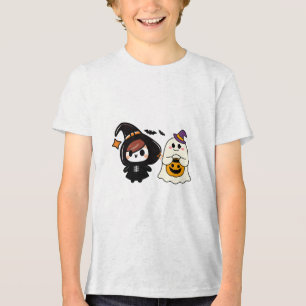 Camiseta Triblenda Gato negro de Halloween lindo y fantasmas