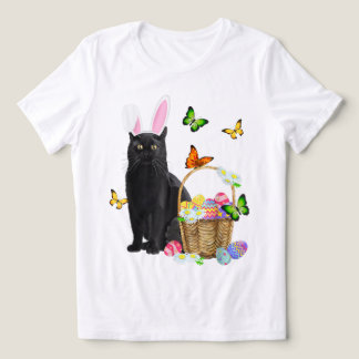 Camiseta Triblenda Gato negro de Pascua con orejas de conejo