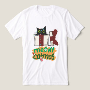 Camiseta Triblenda Gato negro de Santa Claus enredado en luces de árb
