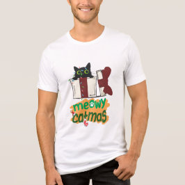 Camiseta Triblenda Gato negro de Santa Claus enredado en luces de árb