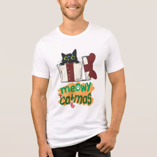 Camiseta Triblenda Gato negro de Santa Claus enredado en luces de árb