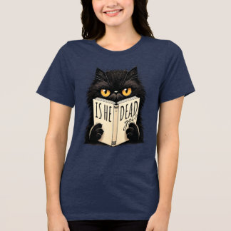 Camiseta Triblenda Gato negro divertido leyendo diseño de amante de l