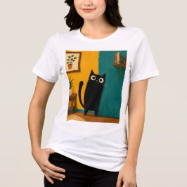 Camiseta Triblenda Gato Negro Espiando Tras la Esquina Dulce y Capric
